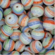 Ceramic Glazed 12mm Round Beads, Orange & Blue, Pack of 10